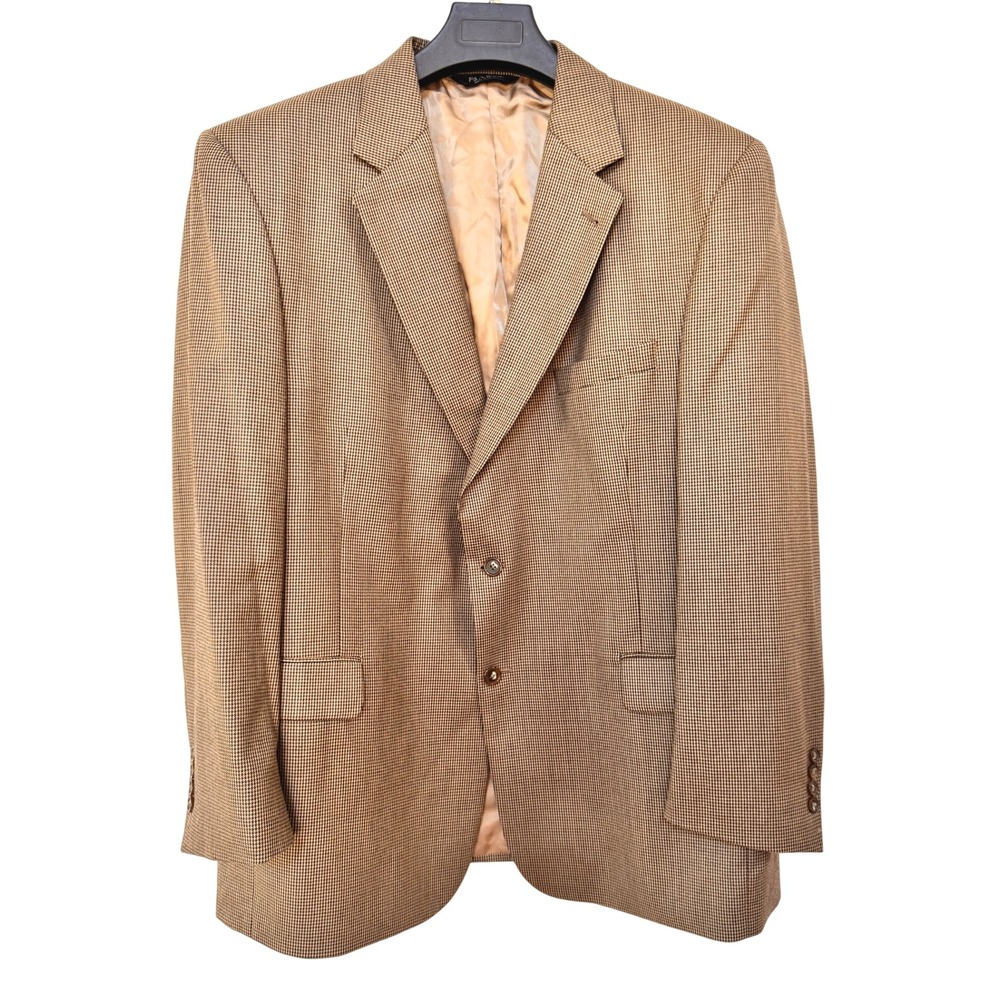 Jos‎ A Bank Gordon Blazer Jacket 48R Mens Brown Wool Houndstooth Sport Coat 48 R